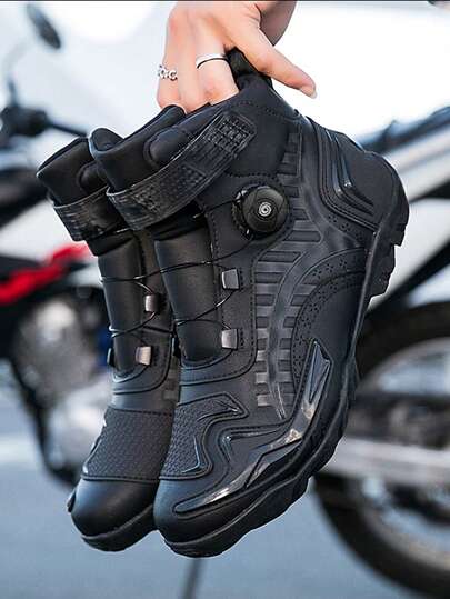 Men's Casual Motorcycle Boots, Suitable For Combat, Fashion Motorcycle Shoes, Riding Shoes, Rotary Buckle Leather Upper Motorcycle Shoes