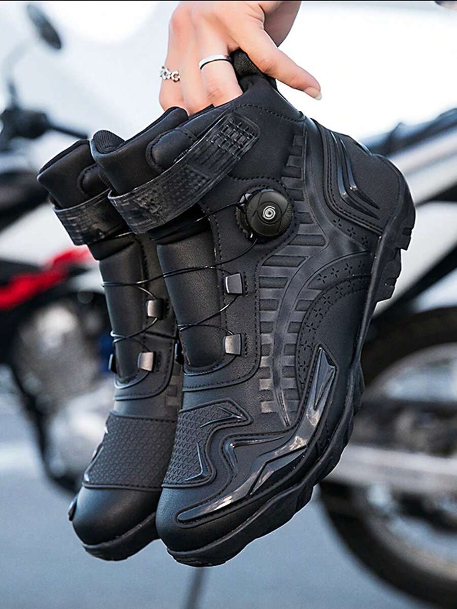 男士休閒機車靴,適合戰鬥,時尚機車鞋,騎行鞋,附旋轉扣,PU鞋面機車鞋 - 黑色 - 查看 1