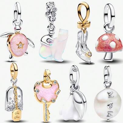 1个钥匙，粉色心形吊坠，镀银，适合手链/项链 DIY 礼物