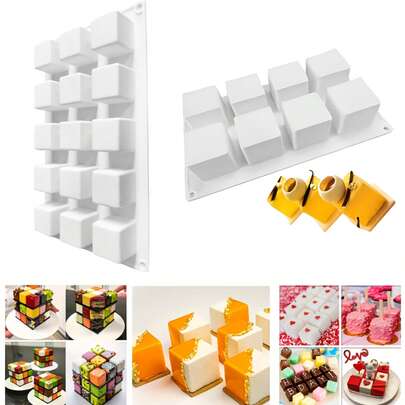 1pc 8/15 Cavity Square Mousse Mold, Silicone Cake Mold, Jelly Soap Mold, DIY French Chocolate, Dessert Cake Decorating Baking Silicone Mold, Silicone Ice Cube Tray, Kitchen Baking Tool