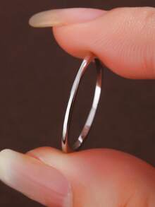 1pc 925 Sterling Silver Plated White Gold Elegant Minimalist Thin Band Ring, Smooth Simplistic Design, Versatile All-Match Jewelry Gift For Girlfriend - Silver - View 1