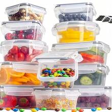 48/50PC Large Capacity Covered Food Storage Containers, Leak Proof Plastic Meal Containers, Reusable Lunch Box Kitchen Accessories  Microwave And Dishwasher , Including Labels And Pens - 透明 - 查看 13