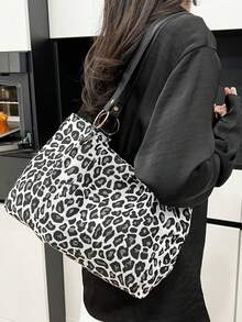 New Fashion Large Capacity Leopard Print Casual Shoulder Underarm Tote Bag, Suitable For School And Classes - Black - View 2