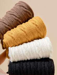 6 Pairs Cable Knit Socks For Women, Autumn/Winter Mid-Calf Socks, Versatile, High Aesthetic, Mori Style, Solid Color Knee High Socks - Multicolor - View 3