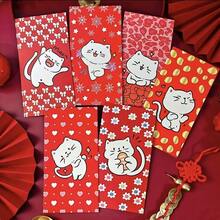 6 Cute Cat Red Envelopes | New Year's Holiday Red Envelopes, Decorative Paper Envelopes, Party Supplies, Size ≤ 4.5 Inches, ≤ 2.5 Inches - Kiểu 1 - Xem 3