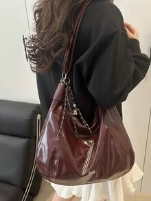 Fashionable Burgundy Tote Bag, Large Capacity Shoulder Bag For Women, Design - Burgundy - View 4