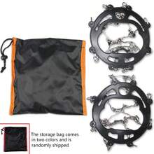 1 对不锈钢防滑冰鞋钉，牵引钉适用于冰雪湿滑路面徒步登山滑雪攀岩、钓鱼、带储物袋的鞋套