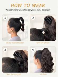 16 Inch Brown Ombre Black To Brown To Gray Wavy Synthetic Fiber Ponytail Hair Extension, Suitable For Women Christmas, Halloween, Music Festival, Party And Daily Use - Two-Tone - View 12