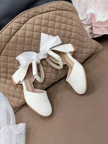 Zapatos de vestir de princesa para niñas, zapatos de tacón alto para niños, diseño versátil para actuaciones de niñas pequeñas - Blanco - Ver 2