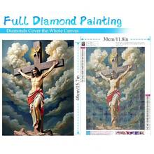 5D Jes 1us Diamond Art Kits For Adults, Cross Diamond Painting Kits For Adults Beginners,  DIY Diamond Painting With Round Gem Art Kits For Gift Home Wall Decor 12x16 Inch - D014-美國 - 查看 3