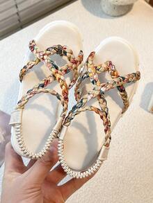 Sandalias de plataforma tejidas con estampado arcoíris y correa de tobillo ajustable - Multicolor - Ver 6