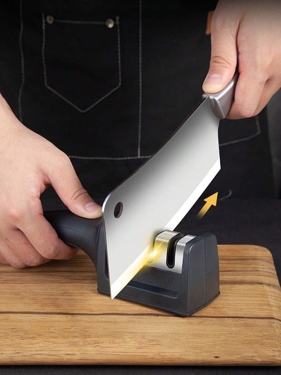 三档多功能手持磨刀器，防滑底座，快速磨刀工具，厨房刀具配件 - 彩色 - 查看 1