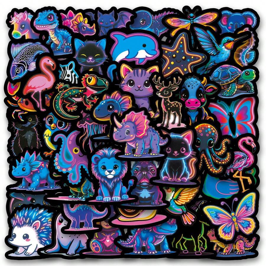 50 Pcs Animals Stickers Deluxe Collection | High-Aesthetic Stickers | Multi-Scene Adhesive: Compatible With Computers, Laptop, Tablet, Skateboards, Luggage, Guitars, Helmets, Insulated Cups, Journal Collage, Gift Wrapping Stickers, Art & Crafts - Multicolor - View 1
