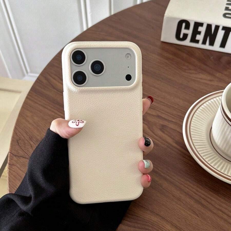 白色软硅胶皮革纹理手机壳，兼容 17 Pro Max/17 Pro/17/16 Pro Max/16/16 Pro/16 Plus/16E/15/15 Plus/15 Pro/15 Pro Max/13/14 Pro Max/13 Pro/13 Pro Max/14 Pro/14 Pro Max/14 Plus，简约设计