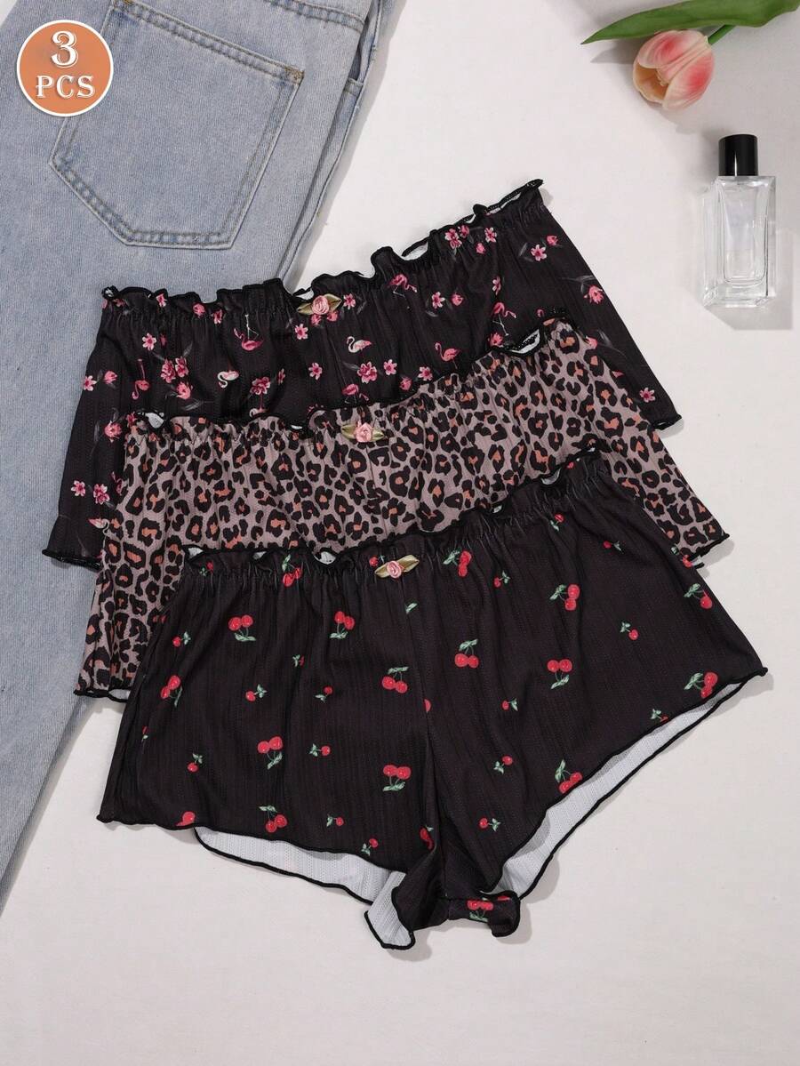 3pcs Women's Printed Comfortable Briefs - Multicolor - View 1