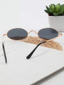 1pc Oval Metal Fashion Glasses, Metal Frame, Suitable For Daily Wear - Gold - View 7