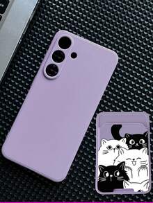 1 pieza Funda de teléfono morada sólida minimalista de TPU 2 en 1 con elemento de gato lindo, anti-caída, antideslizante, cobertura completa compatible con Apple - Multicolor - Ver 4
