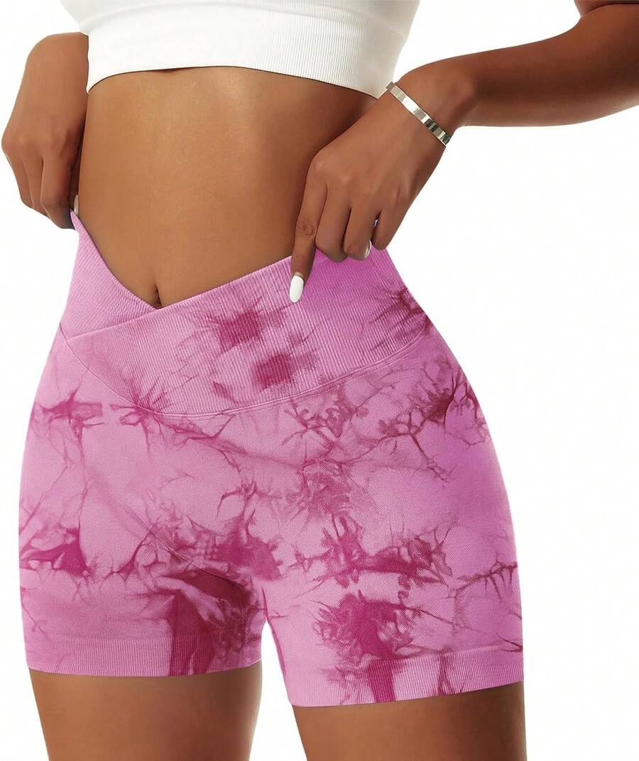 Women's Workout Gym Shorts Booty V Spandex Yoga Biker Shorts Scrunch Butt High Waisted Athletic LeggingsA Valentine's Day DA7V - 紮染 - 查看 1