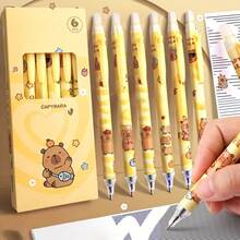 Capybara 6pcs Erasable Gel Pens - Blue & Black Ink, Retractable Design, Smooth Writing, Quick-Dry Ink, Non-Blurring, Elegant Stationery For Home, & Office, Large-Capacity Multi-Layer Pencil Case,Back To Season Gift,Back To School Supplie Essentials Office Supplies Valentine's Day Gifts