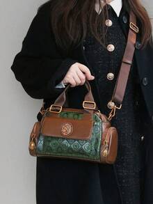 2026 New Fashion Multi-Functional Leisure Handbag High Quality Retro Printed Green Contrast Shoulder Bag Large Capacity Joker Commuter PVC Messenger Bag - Green - View 9