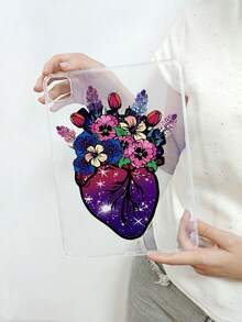 Valentine's Day Heart Pattern Transparent Flat Case, Colorful Floral Heart Flat Case, Galaxy Starry Sky Print Transparent Soft Case, Aesthetic, Compatible With IPad Case, Shockproof Aesthetic Cover, Compatible With IPad Accessories, Kindle Case, Compatible With IPad Cases 11th Generation, Cover, Compatible With IPad Protective Shell A16, Suitable For 10th Generation Compatible With IPad Protective Case, Compatible With IPad Accessories S Quick Ship Gifts - Clear - View 55