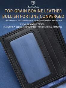 BULLCAPTAIN Men's Luxury Leather Wallet, Classic Black Business Wallet With RFID Shielding, Featuring A Transparent ID Card Holder, Large Capacity With Multiple Card Slots, And A Coin Purse - Stylish Black Leather Design, Suitable For Daily Use, Everyday Wallet, Minimalist Money Clip, Perfect As A Men's Holiday Gift Or Valentine's Day Present - Black - View 9
