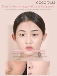 GOGO TALES Kem che khuyết điểm và kem nền dạng cushion Porcelain Light-Infused, kem che khuyết điểm dạng lì và kem nền dạng cushion lâu trôi, kiểm soát dầu, bảng màu 2 trong 1 dành cho da hỗn hợp, da dầu và da khô, phù hợp cho học sinh, GOGOTALES - G01 Da trắng sáng - Xem 5