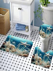 1/3/4 Pcs Starfish Bathroom Curtain Set, Creative Decorative Bathroom Set Including Waterproof Shower Curtain, Non-Slip Mat, Toilet Lid Cover, Bath Mat And 12 Plastic Hooks, Bathroom Decor, Shower Curtain Set, Home Decor, Bathroom Accessories (Please Select The Appropriate Size According To The Size Chart To Avoid Being Too Large Or Too Small) - Multicolor - View 9