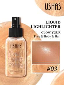 Spray iluminador natural USHAS, ligero y no grasoso, disponible en 4 colores, spray iluminador líquido multiusos para rostro, Body y cabello, realza los contornos faciales y corporales, crea un maquillaje tridimensional, esencial para fiestas, festivales, bodas y carnavales