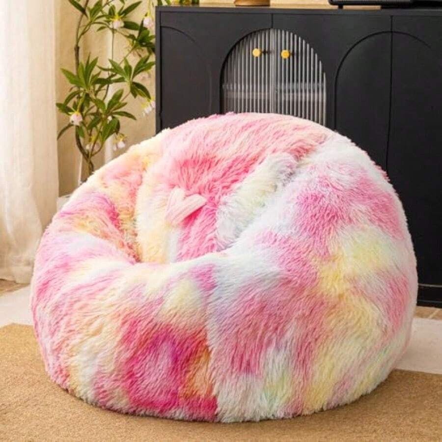 Fundas para sillas de puf de peluche arcoíris sin relleno cómoda funda de silla de puf esponjosa arcoíris para dormitorio almacenamiento de animales de peluche sillas de puf para niños adultos - Arco iris - Ver 1