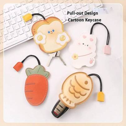 1pc Cartoon Cute Personalized Large Capacity Pull-Out Key Holder, Universal For Cars, Motorcycles