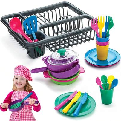 26pcs/20pcs/27pcs Children Kitchen Toy Set, Plate, Roleplay Cooking Chef Game Toys Gift For Boys Girls (Some Colors Random)