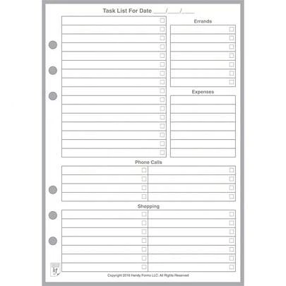 A5 Size Daily Task Planner Insert, Sized And Punched For 6-Ring A5 Notebooks By Filofax,  (GM), Kikki K, TMI, And Others. Sheet Size 5.83\ X 8.27\ (148mm X 210mm)