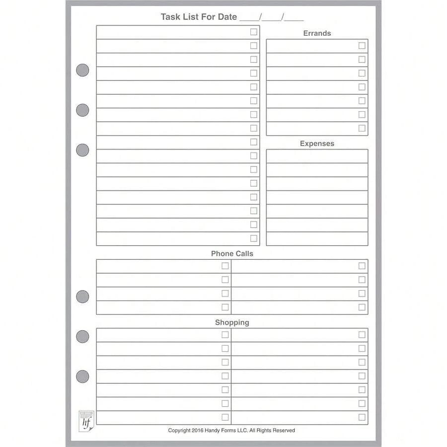 A5 Size Daily Task Planner Insert, Sized And Punched For 6-Ring A5 Notebooks By Filofax,  (GM), Kikki K, TMI, And Others. Sheet Size 5.83\ X 8.27\ (148mm X 210mm) - DailyTaskPlanner(To-do - View 1