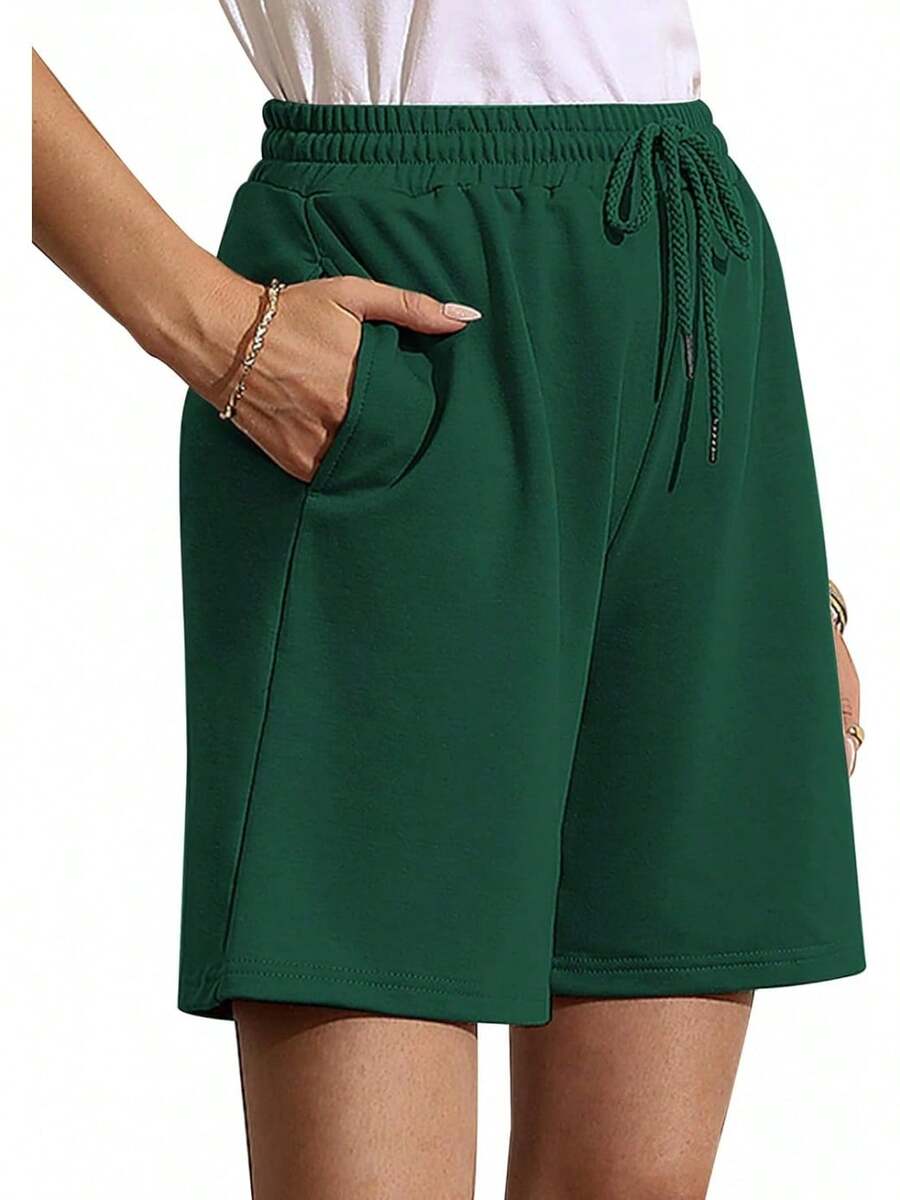 Quenteen Women's Sweat Shorts Bermuda Long Shorts Athletic Casual Loose Cotton Shorts (Available In Plus Size)A Valentine's Day 46QM - 草 - 查看 1
