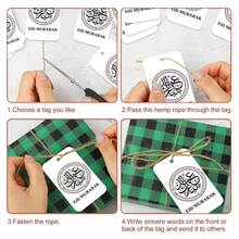 50 pièces Étiquettes cadeaux Eid Mubarak avec corde de jute - Conception de calligraphie arabe noire, convient pour la décoration de fête islamique, étiquettes cadeaux Ramadan, fournitures islamiques - Noir - Voir 5