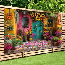 1 pieza Decoración de puerta de girasol mexicana de carnaval colorida, de estilo rústico bohemio, telón de fondo de tela para fotografía de fiesta, arte de país para sala de estar, dormitorio, boda - 1 pieza - Ver 6
