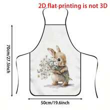1pc Easter White Watercolor Floral Bunny Apron, Fawn Bunny + Daisy Bouquet Decor, Healing Vibe, Durable Cooking Apron Suitable For Bakers, Cake Decorators, BBQ Enthusiasts, Gardeners, Painters, Nail Artists - Perfect Gift For Home And Professional Chefs - Multicolor - View 13