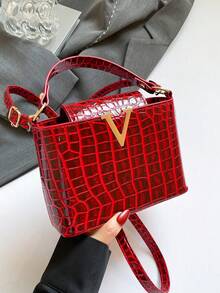 Fashionable Crocodile Grain Crossbody Bag, Minimalist Retro Personalized Handbag, New Versatile Shoulder Bag - Multicolor - View 14