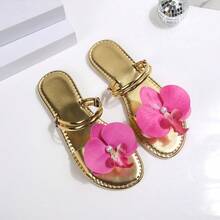 Sandalias planas para mujer, sandalias de playa, de piel de PU, sandalias de mujer de metal puro, playa, primavera verano, nuevas sandalias de playa casuales versátiles con perlas, resort de playa, sandalias de mujer de piel de PU, playa al aire libre, sandalias de primavera verano, sandalias de mujer, sandalias de verano para mujer, zapatos de verano, sandalias elegantes para mujer, ropa casual de negocios para mujer, sandalias de verano para mujer, zapatos elegantes para mujer, ropa de verano, ropa casual de negocios para mujer - Dorado - Ver 4