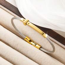 1 chiếc vòng tay nữ bằng thép không gỉ mạ vàng 18K, phối màu vàng và bạc - Thiết kế xoắn ốc có thể xếp chồng lên nhau, phù hợp cho cả ngày thường và những dịp đặc biệt, là lựa chọn quà tặng hoàn hảo cho nam, nữ và gia đình/bạn bè. - vòng tay dây thừng - Xem 39