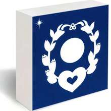 Valentine's Day & Birthday Decorative Wooden Box - White With Symmetrical Dark Blue Front Panel Featuring Central Circle, Heart With Cutout, Floral/Laurel Elements, And Star Symbol - Perfect Gift For Romantic Celebrations & Special Occasions - White - View 6