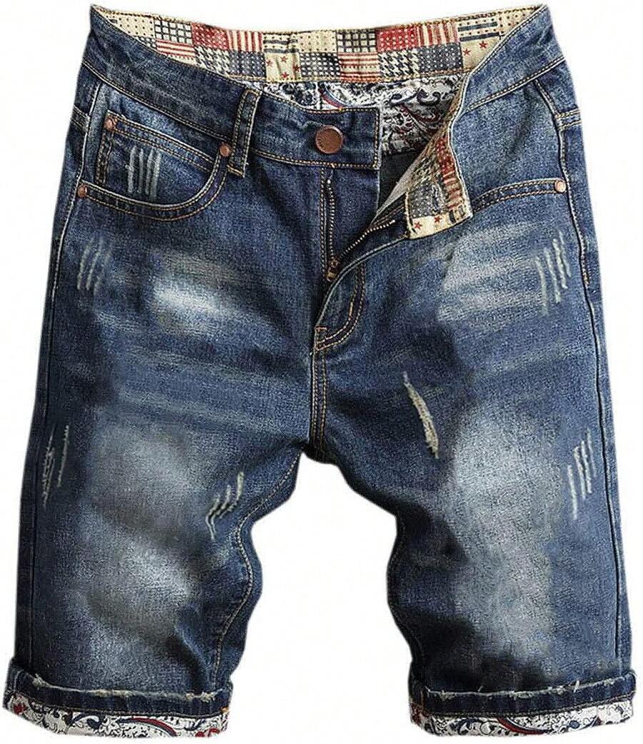 Men's Ripped Shorts & Jeans Summer Casual Classic Straight Distressed Ripped Short JeansA Valentine's Day XJS7 - L-dark Blue - View 1