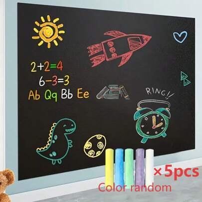 1 Roll - Self-Adhesive Soft White Board Wall Sticker, Comes With 5 Chalk Sticks - 17.7 Inches Wide, PVC Material, Suitable For Classroom, Home Message Board, Office Meeting Whiteboard