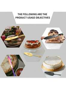 2件套婚礼蛋糕刀叉套装，不锈钢蛋糕切割套装，适用于婚礼、生日、周年纪念日 - 彩色 - 查看 5