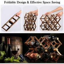 Wooden Wine Rack, Foldable Wine Storage Organizer 10 Slot Foldable Wine Rack Table Standing Bottle Racks Foldable Wine Shelves Home Kitchen Bar Cabinets - Brown - View 6