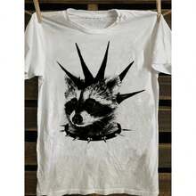 100% Cotton Unisex Men's And Women's Raccoon Punk T-Shirt Streetwear Shirt On  Top Quality - trắng - Xem 2