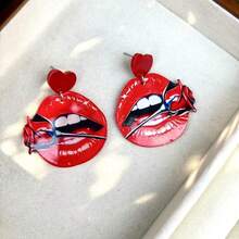 A Pair Of Exaggerated Red Lip Rose Acrylic Earrings, Valentine's Day Exaggerated Earrings, Fashionista Exaggerated European And American Passionate Earrings, Suitable For Ladies To Wear On Festivals - Exaggerated Red Lip Earrings - View 7