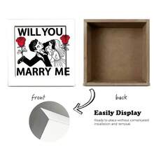 WILL YOU MARRY ME Romantic Marriage Proposal Decorative Wooden Box - White Exterior With Bold Text, Stylized Couple Illustration & Red Roses, Perfect Valentine's Day Anniversary Proposal Keepsake Gift - White - View 4