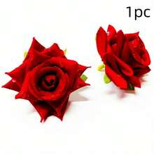1朵露珠滴落花头，2.36英寸，五角玫瑰人造花，适合DIY家居装饰、婚礼装饰和新娘发饰（可多件购买） - 彩色 - 查看 16